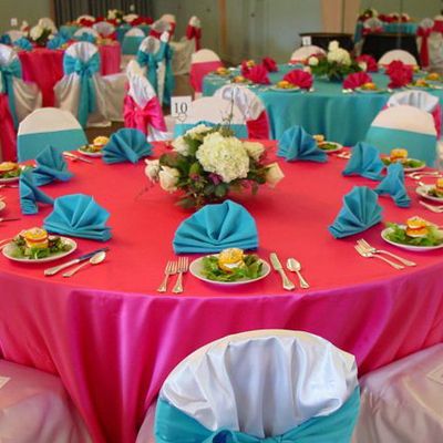 Any Occasion Party Rental - Houston, TX Event and Wedding Rentals Hot Pink Table, Quinceanera Reception, Pink Table Settings, Quince Decor, Pink Wedding Centerpieces, Pink Quinceanera, Sweet Sixteen Birthday Party Ideas, Sweet 16 Themes, Quinceanera Planning