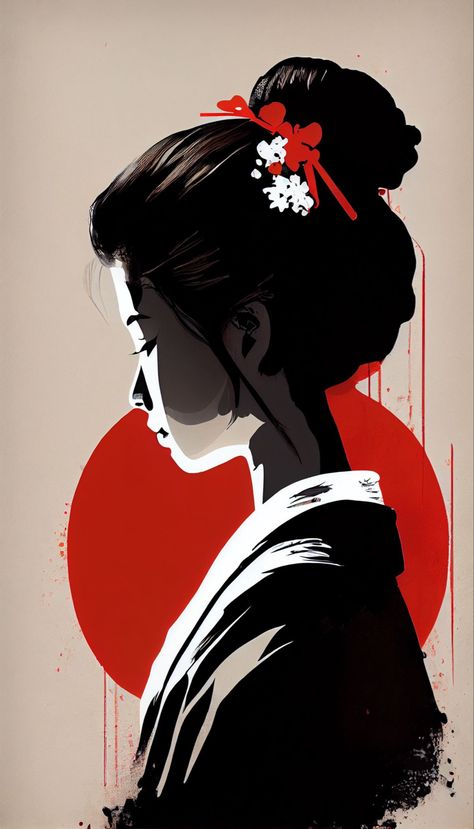 Japan Inspired Art, Geisha Art Illustrations, Japan Art Illustration, Japanese Digital Art, Japanese Geisha Art, Feminine Painting, Geisha Painting, Geisha Drawing, Portrait Art Drawing