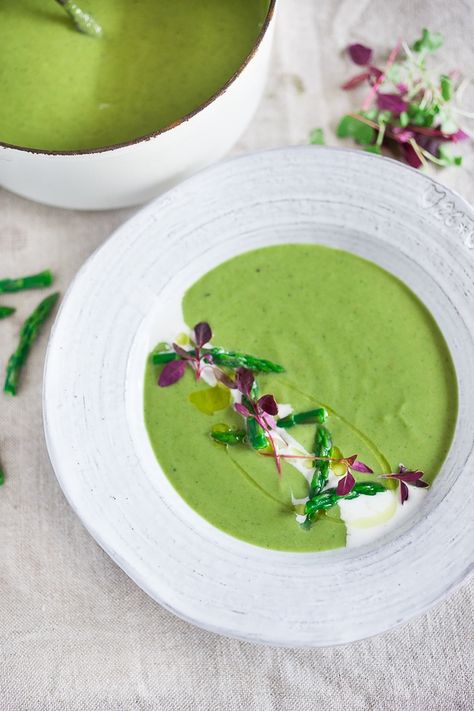 A delicious recipe for Spring Asparagus Fennel Soup with Tarragon and Fennel Oil. Simple to make, full of flavor, beautifully presented. Creamy Asparagus Soup, Feasting At Home, Healthy Spring Recipes, Fennel Soup, Creamy Asparagus, Spring Veggies, Spring Peas, Farmers Market Recipes, Asparagus Soup