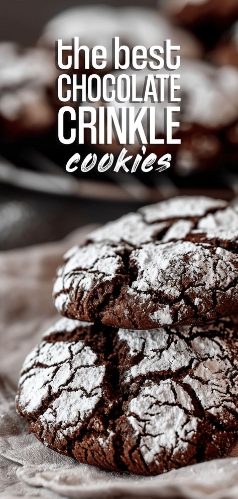 Chocolate Crinkle Cookies [30 Minutes] – Chasety Chocolate Crinkles Recipe, Homemade Hooplah, Crinkles Recipe, Cookies Light, Simple Desserts, Chocolate Crinkle, Chocolate Crinkle Cookies, Kolaci I Torte, Chocolate Crinkles