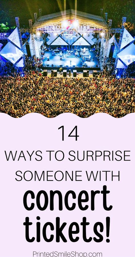 Fun and easy ways to surprise someone with concert tickets for any occasion! How to surprise someone with concert tickets using our printable concert ticket gift template - edit and print in just minutes! Fun Ways To Gift Concert Tickets, Ways To Give Concert Tickets As A Gift, Concert Ticket Surprise Ideas, Surprise Trip Reveal Ideas For Husband, How To Surprise Someone With Concert Tickets, Concert Surprise Ideas, Concert Gift Surprise Ticket, How To Give Concert Tickets As A Gift, Gifting Concert Tickets