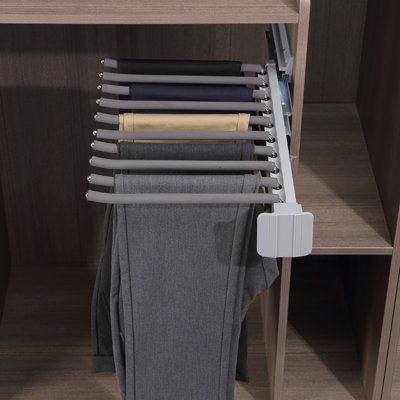 Introducing our Fashionable European Style Single-Row Pants Rack, a sleek and practical addition to your wardrobe. This rack is designed to keep your pants neatly organized and easily accessible while ensuring they remain wrinkle-free. | Meta Tarmor Metal Wardrobe Pants Rack Gray 5.0 x 13.8 x 18.1 in | Organization | BTAT4656_98698320 | Wayfair Canada Metal Wardrobe, Pants Organization, Pants Rack, Closet Design Layout, Dressing Room Design, Closet Bedroom, Closet Design, Design Layout, Dressing Room