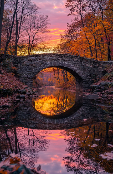 Under the autumn sky, the old stone bridge becomes a doorway to forgotten tales, reflected in the river’s silent depths. Tiffany Aesthetic, Amazing Bridges, Bridge Over Water, Medieval Bridge, Pictures Of Bridges, Autumn Bridge, Broken Bridge, Bridge Landscape, Photo Bridge