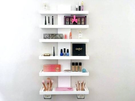 Ultra useful furniture for small apartments to help you save room in your small space | Offbeat Home & Life Makeup Storage Wall, Wall Mounted Makeup Organizer, Glam Room Decor, Makeup Shelf, Makeup Brushes Holder, Makeup Palette Organization, Rangement Makeup, Makeup Shelves, Palette Organizer