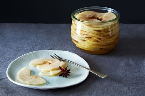 A recipe for autumn's favorite pickle. Pickled Apples Recipe, Pickled Apples, Pickled Fruit, Holiday Cheese Boards, Fall Apple Recipes, Quick Pickled, Pulled Pork Sandwich, Sweet Pickles, Seasonal Ingredients