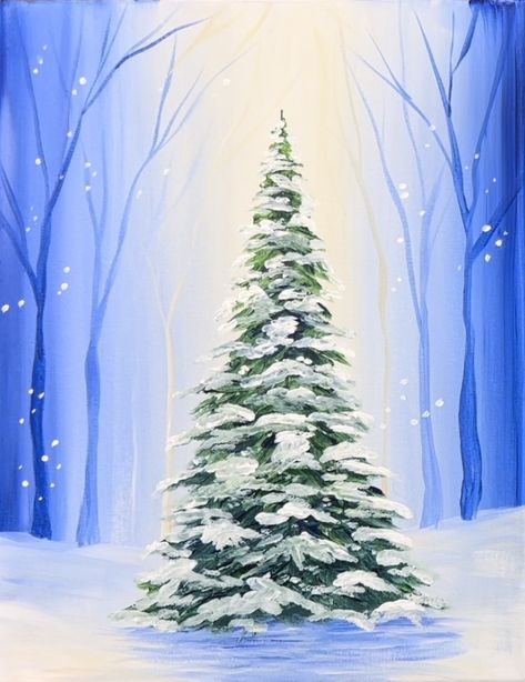 Snowy Forest Background, Paint A Christmas Tree, Draw Flowers Watercolor, Easy Christmas Drawings, Christmas Tree Canvas, Tree Painting Canvas, Christmas Color Palette, Christmas Canvas Art, Wall Christmas Tree