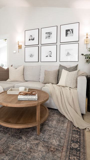 Neutral Cozy Living Room Small Spaces, Neutral Home Decor Living Room Small Spaces, Cozy Apartment Color Scheme, Bare Walls Living Room, Living With Meg, Modern Natural Living Room Decor, Style A Beige Couch, House Decor Furniture, Tan Couch Color Scheme