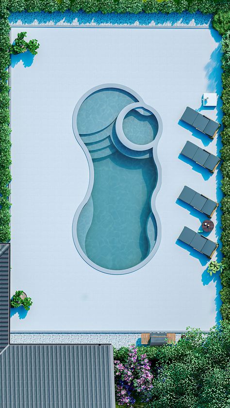 Curved Pool Design, Swimming Pool Designs Architecture, Pool Area Design, Pool Designs Modern, Pool Top View, Curved Pool, Organic Pool, Pool Design Plans, Pool Design Modern