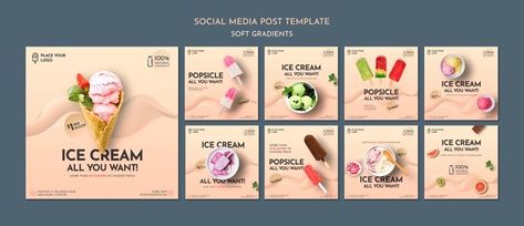 Soft gradient ice cream social media pos... | Free Psd #Freepik #freepsd #summer #social-media #instagram #ice-cream Ice Cream Social Media, Ice Cream Template, Ice Cream Images, Ice Logo, Beer Advertisement, Cream Poster, Natural Ice Cream, Ice Cream Poster, Soft Gradient