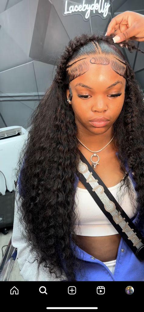 Wet And Wavy Wigs Black Women, Styles On Wet And Wavy Wig, Wet N Wavy Hairstyles Black Women, Black Deep Wave Wig Styles, Middle Part Buss Down With Fluffy Edges, Curly Lace Hairstyles For Black Women, Hairstyles For Body Wave Wig, Fluffy Baby Hairs On Wig, Deep Wave Wig With Bow