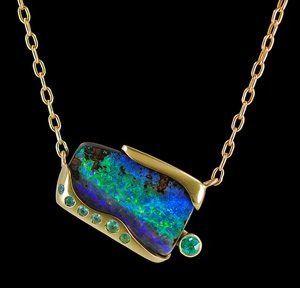 02-102-Boulder-Opal-Pendant - deJonghe Original Jewelry Gold Bullion Bars, Award Winning Jewelry, Boulder Opal Pendant, Equestrian Jewelry, Paraiba Tourmaline, Aquamarine Pendant, Creating Jewelry, Moonstone Jewelry, Original Jewelry