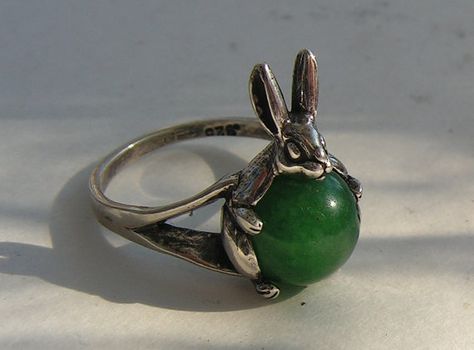 This new, original design from my studio is an entirely sterling silver Rabbit ring with a 10 mm Aventurine sphere. The Bunny measures 3/4 (18 mm) of an inch from ears to feet and 1/2 (12 mm) inch from side to side. Actual weight is 5.8 grams in size 8. The Rabbit emerges from a thick Rabbit Ring, Fantasy Earrings, Grass Valley, Dope Jewelry, Funky Jewelry, Dream Jewelry, Jewelry Inspo, Schmuck Design, Pretty Jewellery