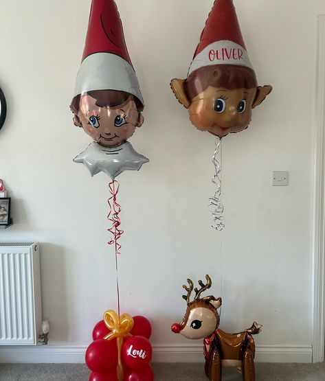 Limited orders available on our elf arrivals!❤️ 1- arrival star balloon stack- £12 2- reindeer with helium star balloon all personalised- £15 3- arrival envelope with elf, personalised elf bottle & balloon- £18 4- present box- £12 5- present/reindeer with helium elf head all personalised- £17 Unless stated elf is £3 extra. Personalised elf head bottle- £5 extra £10 deposit to secure! ✨ #partyideas #balloons #balloondecor #bubbleballoons #balloondecoration #birthdayparty #birthdayd... Elf Arrival Balloon Ideas, Elf Arrivals, Balloon Stack, Bubble Balloons, Balloon Decorations, Elf On The Shelf, Reindeer, Elf, Balloons