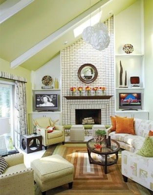 Love the asymmetrical ceilings and color palette Half Vaulted Ceiling, Before And After Room Makeover, Media Room Design, Modern Style Decor, Dining Room Makeover, Living Room Remodel, Room Remodeling, Vaulted Ceiling, Living Room Paint