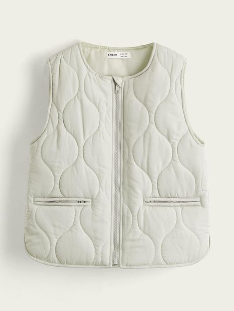 Beige Casual Collar Sleeveless Polyester Plain Vest Embellished Non-Stretch Spring/Fall Girls Clothing Arab Men Fashion, Plain Vest, Winter Vest, Girls Fall Outfits, Vest Coat, Embroidered Clothes, Quilted Vest, White Casual, Coat Fashion