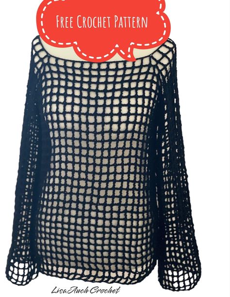 Mesh crochet fishnet sweater pattern free Mesh Top Outfit, Crochet Mesh Top, Crop Top With Sleeves, Mesh Sweater, Mesh Tops, Crochet Tops Free Patterns, Crochet Shrug, Crochet Clothes Patterns, Crochet Top Pattern