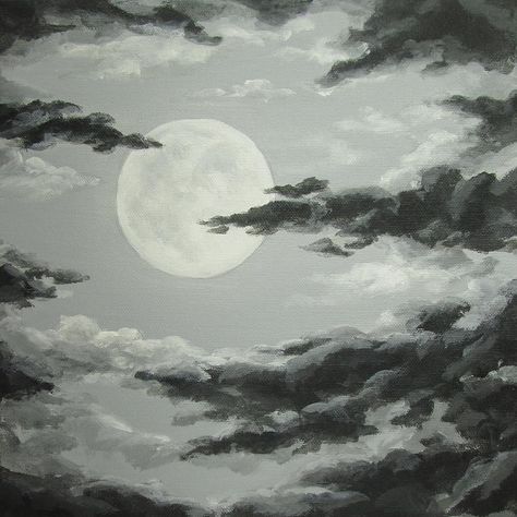 Full Moon In A Cloudy Sky Painting - Cloudy Sky Drawing Clouds At Night, Night Sky Tattoos, Night Sky Drawing, Sky Drawing, Sky Tattoos, Moon And Clouds, Night Sky Art, Night Clouds, Cloudy Nights