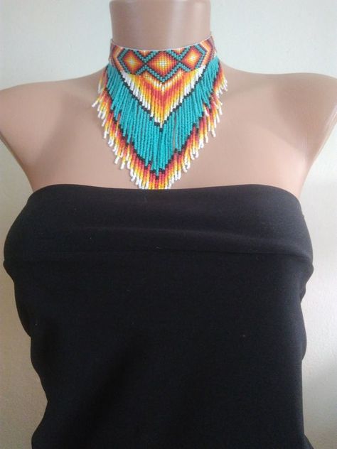 Choker Necklace Beads, Powwow Beadwork, Handmade Choker Necklace, Native American Beadwork Patterns, Beaded Necklace Tutorial, Seed Bead Jewelry Patterns, Seed Bead Choker, Bead Choker Necklace, Choker Handmade