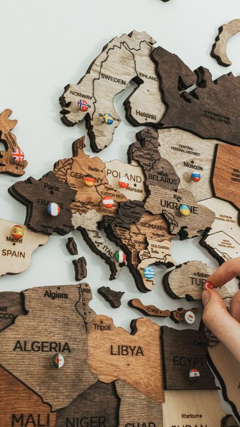 Map Anniversary Gift, Handmade Flags, Wood World Map, Pushpin Travel Map, Wooden Map, Push Pin Map, Flag Pins, World Map Wall Art, Inspire Me Home Decor