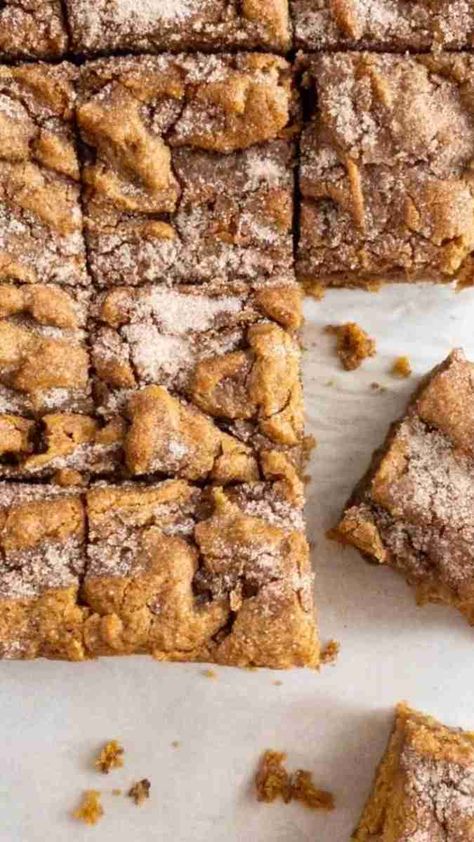 Pumpkin Blondie Brownies, Thanksgiving Desserts Cinnamon, Pumpkin Snickerdoodle Blondies, Brown Butter Pumpkin Blondies, Pumpkin Spice Blondies, Pumpkin Snickerdoodle Bars, Gooey Pumpkin Bars, Farmers Market Baked Goods, Pumpkin Baked Goods