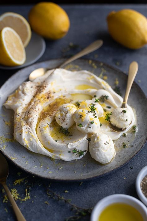 Lemony labneh - Labneh Dip, Small Plates Menu, Labneh Recipe, Easy Mediterranean Diet Recipes, Goats Cheese, Lemon Rind, Dried Figs, Braised Beef, Mediterranean Diet Recipes