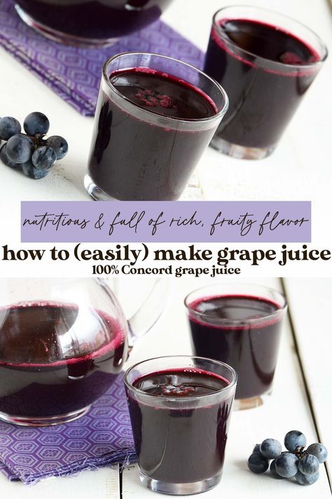 how to make grape juice pin How To Make Concord Grape Juice, How To Make Homemade Grape Juice, Can Grape Juice, How To Make Grape Juice From Concord Grapes, Instant Pot Grape Juice, Red Seedless Grapes Recipes, Grape Juice From Fresh Grapes, Grape Juice Concentrate Recipe, Making Grape Juice