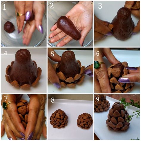 Chocolate Peanut Butter Pine Cones, Brownie Pine Cones, Pine Cone Desserts, Oreo Pine Cones, Pine Cone Truffles, Pine Cone Cookies, Pine Cone Brownies, Chocolate Pine Cones, Pinecone Truffles