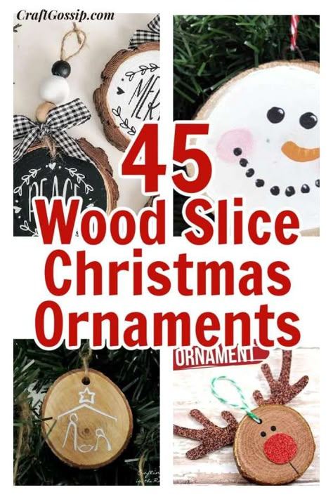 45 Christmas Tree Ornaments Made From Wood Slices – Home and Garden Wood Slices Crafts Christmas, Wooden Disc Crafts, Wooden Slice Ornaments, Disc Crafts, Wood Discs Crafts, Wood Slice Crafts Diy, Ornaments To Make And Sell, Make Candles Diy, Christmas Ornament Party