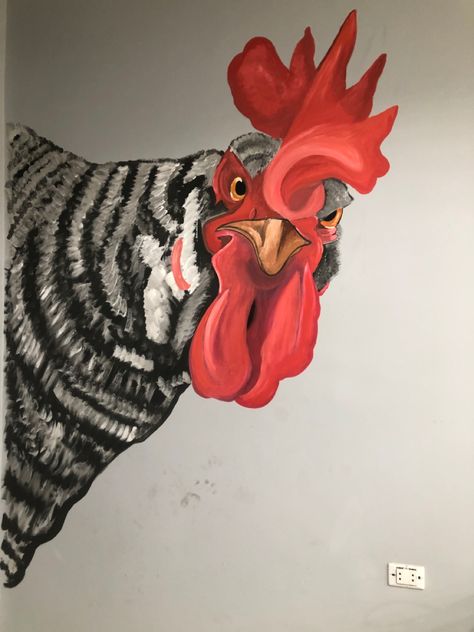 Chicken Graffiti Art, Chicken Mural Art, Chicken Coop Mural Ideas, Chicken Coop Mural, Chicken Mural, Rodeo Art, Pig Quilt, Chicken Poster, Chicken Shop