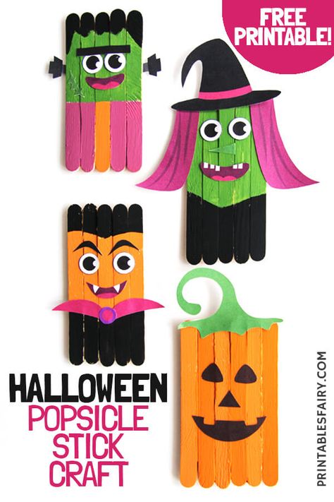 These Popsicle Stick Halloween Crafts are the perfect kid craft to entertain your kids on Halloween. A fun kindergarten Halloween craft. Craft Stick Halloween Crafts, Popsicle Stick Monsters, Clothes Pin Halloween Crafts, Halloween Crafts With Popsicle Sticks, Popsicle Halloween Crafts, Halloween Decorations Crafts For Kids, Crafts To Do With Popsicle Sticks, Popsicle Stick Crafts Halloween, Popsicle Stick Halloween Crafts