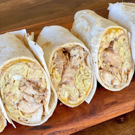 Grilled Chicken Breakfast Burritos Chicken Breakfast Burrito, Breakfast Burrito Recipes, Blackstone Breakfast, Egg Burrito, Burrito Ingredients, Burrito Recipes, Chicken Breast Tenderloins, Breakfast Burritos Recipe, Chicken Breakfast