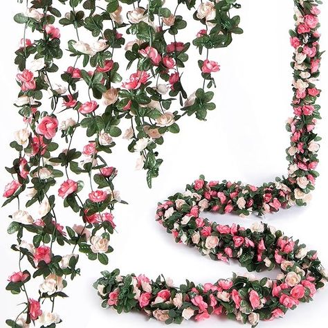 Amazon.com: PONKING 8 Pcs 66FT Flower Garland, Artificial Rose Vine Flowers with Green Leaves Hanging for Room, Anniversary Wedding Birthday Christmas Wall Arch Decor, Spring Pink Flower : Home & Kitchen Vine Flowers, Autumn Wine, Rose Vine, Hari Valentine, Rose Garland, Rose Vines, Artificial Rose, Flower Garland, Mors Dag