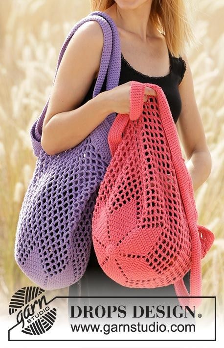 Sunset Shopper / DROPS 211-26 - Free crochet pattern Market Crochet, Big Crochet, Bag Pattern Free, Crochet Sunflower, Cast Off, Crochet Diagram, Crochet Bags, Star Pattern, Free Crochet Patterns