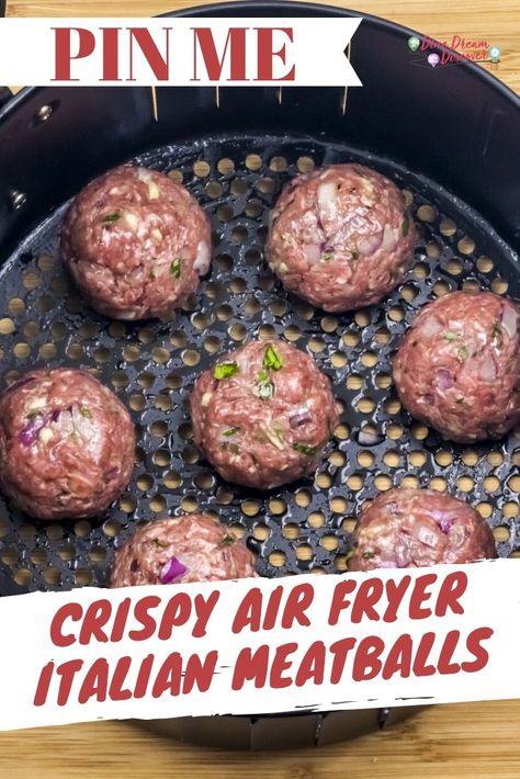 CRISPY AIR FRYER ITALIAN MEATBALLS - These Air Fryer Meatballs cook in about 10 minutes and are low fat and crispy as you remember Grandma's pan fried meatballs! Air Fryer Meatballs, Air Fryer Recipes Chicken Tenders, Air Fryer Recipes Healthy Low Carb, Air Fryer Recipes Snacks, Air Fryer Cooking Times, Cooks Air Fryer, Air Fried Food, Air Fryer Oven Recipes, Air Fry Recipes