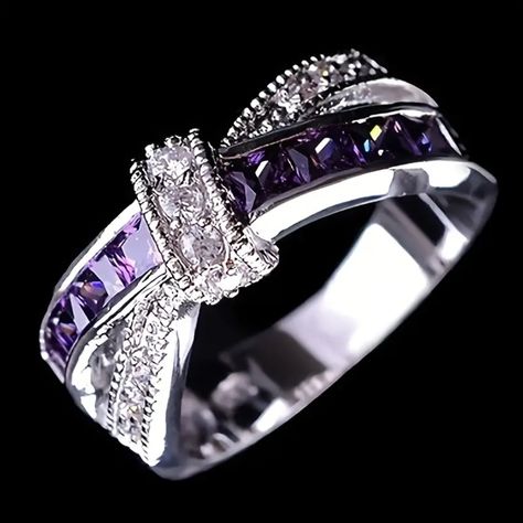 Amethyst & Cz Infinity Twist Ring, Silver Tone. Simply A Beautiful, Classic & Stunning Ring. A Comfortable Design And Fit. R-1050 Bundle & Save