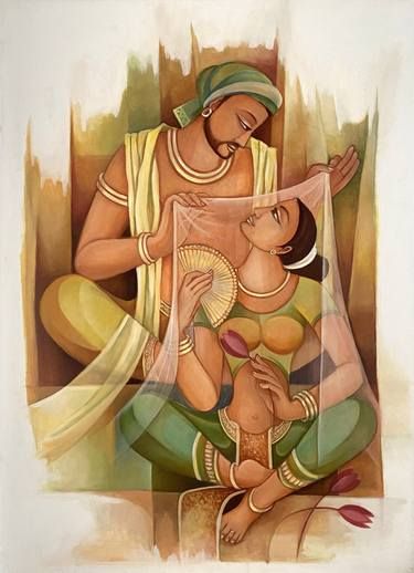 Harvesting Painting by Upul Jayashantha | Saatchi Art Modern Figure Painting, Modern Pichwai Paintings, Goddess Drawings, Grid Painting, Textile Designing, Christiane Amanpour, Modern Indian Art, Ancient Indian Art, Mural Paintings