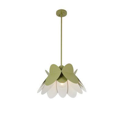 Soft scalloped edges form a fun flower shape in a single color story from petal to canopy, paired with a white interior for a soft, comfortable glow. Includes 90 degree swivel. Finish: Green, Size: 53" H x 18" W x 18" D | Kalco Flor 18 In Avocado Pendant Metal in Green | 17 H x 18 W x 18 D in | Wayfair Kalco Lighting, Stem Kits, Green Pendant, Green Pendants, Color Story, Ceiling Fan Chandelier, Home Ceiling, Avocado Green, Garden Lamps