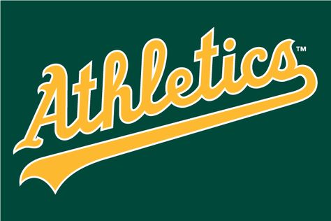 Oakland Athletics Jersey Logo (1994) - (Alternate) Athletics scripted in yellow with a white outline on green Athletics Logo, Mlb Team Logos, Mlb Logos, Jersey Logo, Graphic Tshirt Design, Print Decals, Oakland Athletics, Sports Logo, Major League Baseball