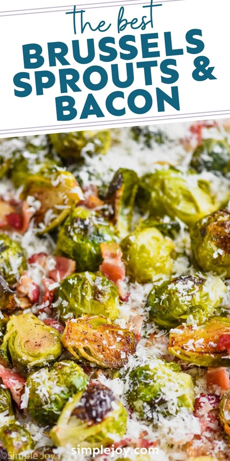 Roasted Brussels Sprouts with Bacon is a simple and easy side dish that your family will keep coming back to. Steamed right in the tray you bake it in with lots of delicious bacon and parmesan flavor, these roasted brussel sprouts are a keeper! Brussels Sprouts Recipe With Bacon, Honey Glazed Roasted Carrots, Brussel Sprouts Recipes Easy, Roasted Brussel Sprouts Oven, Roasted Brussels Sprouts With Bacon, Jumbo Shrimp Recipes, Baked Brussel Sprouts, Cooking Brussel Sprouts, Brussels Sprouts With Bacon