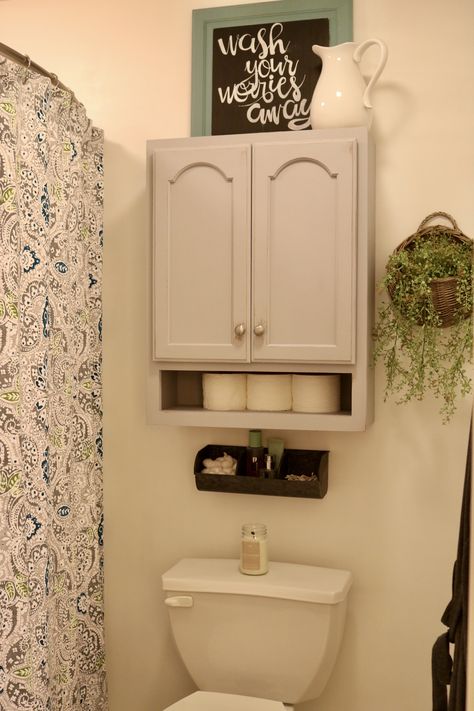 Master Bathroom decor. Master bathroom redo. Toilet Cabinet Design Storage Ideas, Above Toilet Storage Cabinet Paint, Bathroom Cabinet Above Toilet, Bathroom Cabinet Over Toilet, Rustic Above Toilet Cabinet, Cabinet Above Toilet Lowe's, Cabinet Above Toilet, Over The Toliet Storage Cabinet, Bathroom Cabinets Over Toilet