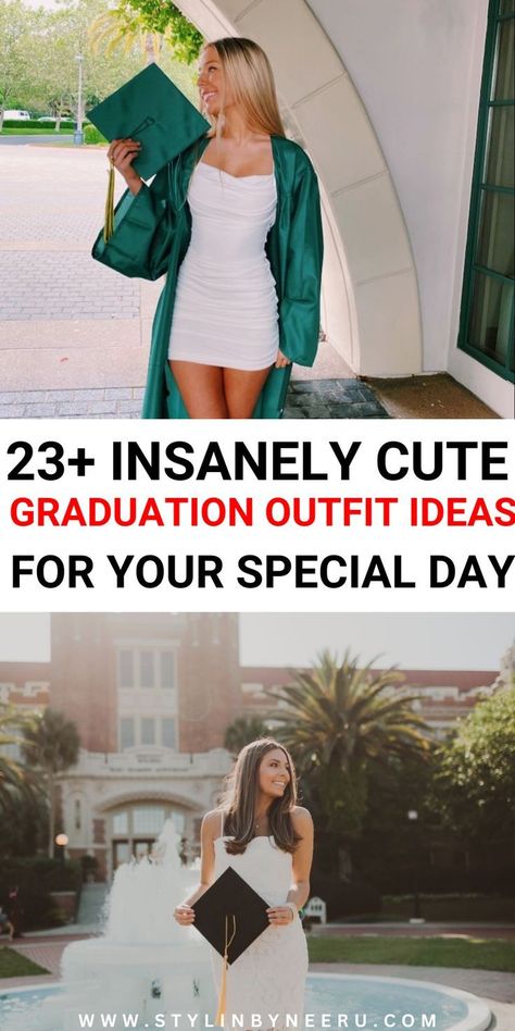 24 insanely cute graduation outfit ideas for your special day Smart Casual Graduation Outfit, White Graduation Dress Short, Graduation Outfit Ideas Black Women, Graduation Gown Outfit, Convocation Outfit Graduation, White Graduation Gown, School Graduation Outfit, Blue Graduation Gown, Convocation Dress