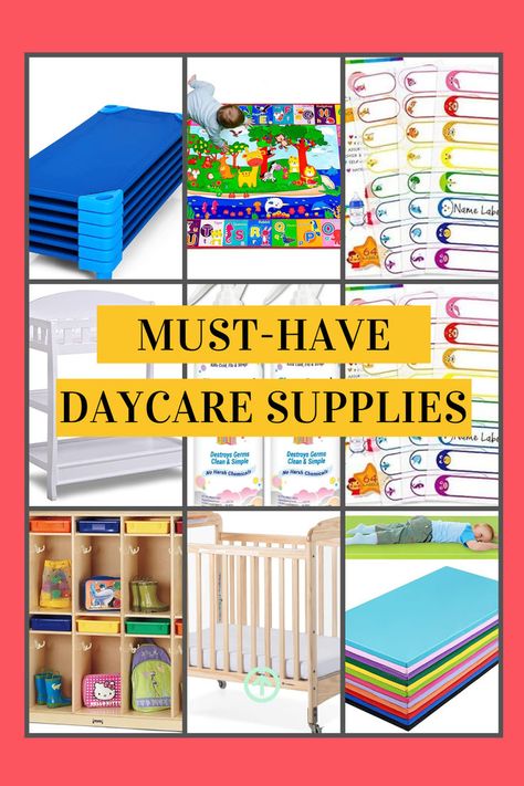 Starting a daycare? or looking to stock up with essentials? This ultimate daycare supplies guide is what you need. I give you my favorite daycare toys, daycare rugs, name labels, changing tables,etc. If you're a daycare or preschool owner or childcare center director, you know that it can be tough to keep your daycare stocked with all the furniture, equipment, supplies, and toys you need. That's why I've compiled this list of 33 of my favorite daycare must haves on Amazon! Daycare Ideas Center, Daycare Must Haves, Daycare Cubbies, Starting A Daycare Center, Must Haves On Amazon, Daycare Toys, Daycare Design Ideas, Daycare Room Design, Daycare Supplies