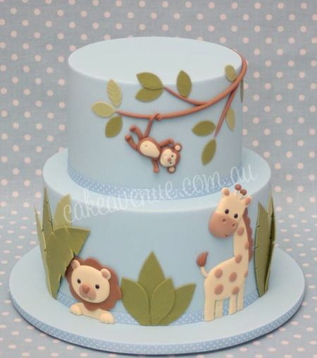 Adorable jungle animals baby shower cake. : ) Animal Baby Shower Cake, Zoo Cake, Rodjendanske Torte, Cake Wrecks, Jungle Cake, Safari Cakes, Animal Cakes, Jungle Baby Shower, Baby Cakes