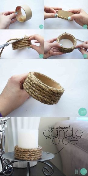 Candle Pillars, Wax Recipe, Diy Para A Casa, Soya Mumu, Diy Jul, Diy Candle Holders, Rope Wrapped, Diy Candle, Creation Deco