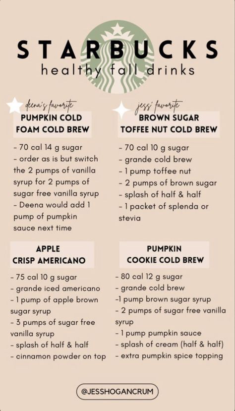 Low Calorie Starbucks Drinks, Healthy Coffee Drinks, Fall Starbucks, Starbucks Hacks, Cold Starbucks Drinks, Starbucks Order, Smoothies Healthy, Coffee Recipes Starbucks, Iced Starbucks Drinks