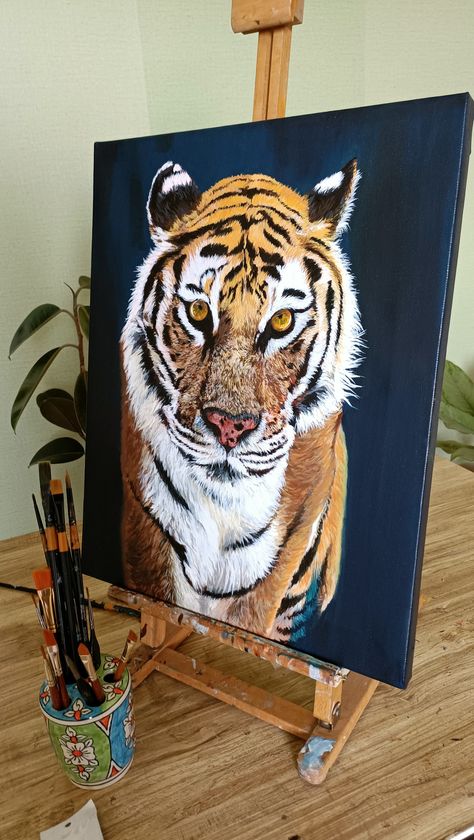 Acrylic Tiger Painting, Tiger Painting Acrylic, Tiger Acrylic Painting, Pintura Aesthetic, Tiger Art Drawing, Tiger Oil Painting, Tiger Paintings, Tiger In Water, Beautiful Tiger