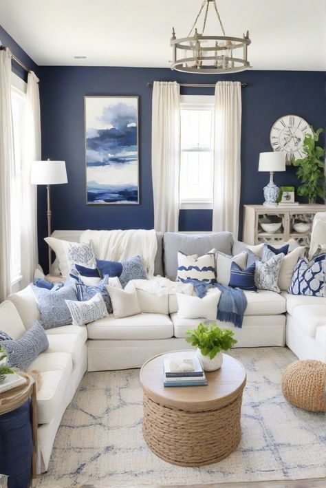 Dive into a sea of style with our daily routine featuring the best 2024 paint color, Anchors Aweigh (SW 9179), for a nautical-inspired interior design journey. #Ad #homedecor #homedesign #wallpaints2024 #Painthome #interiorarchitecture Wall Colors Green Living Room Colors Bright Living Room Colors Apartment Renovation Living room Remodeling Modern Paint Colors 2024 Colorful Living Room Bright, Renovation Living Room, Lakehouse Living Room, Paint Colors 2024, Navy Blue Paint Colors, Modern Paint Colors, Navy Living Rooms, Family Room Colors, Cute Living Room