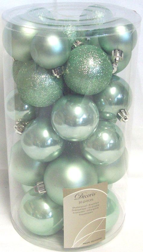 Mint Green Glitter & Metallic Ornaments #Christmas #Decor Mint Green Christmas Tree, Mint Green Christmas, Green Christmas Decorations, Green Christmas Tree Decorations, Green Xmas, Christmas Ball Ornaments, Christmas Fruit, Gold Christmas Decorations, Eucalyptus Mint