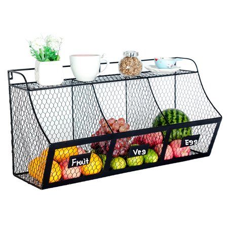 Fruit Organizer, Fruit Basket Kitchen, Produce Basket, Kitchen Counter Organization Ideas, Produce Baskets, Hanging Wire Basket, Kitchen Basket, Produce Storage, Kitchen Counter Organization