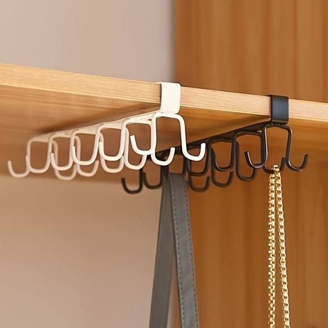 Cabinet Cup Storage Rack 12 Hooks Space saving Organizer - Temu Poland Kitchen Utensil Rack, Under Cabinet Storage, Kitchen Hooks, Metal Storage Racks, Iron Storage, Hanging Rack, Hook Rack, Utility Hooks, Storage Hooks